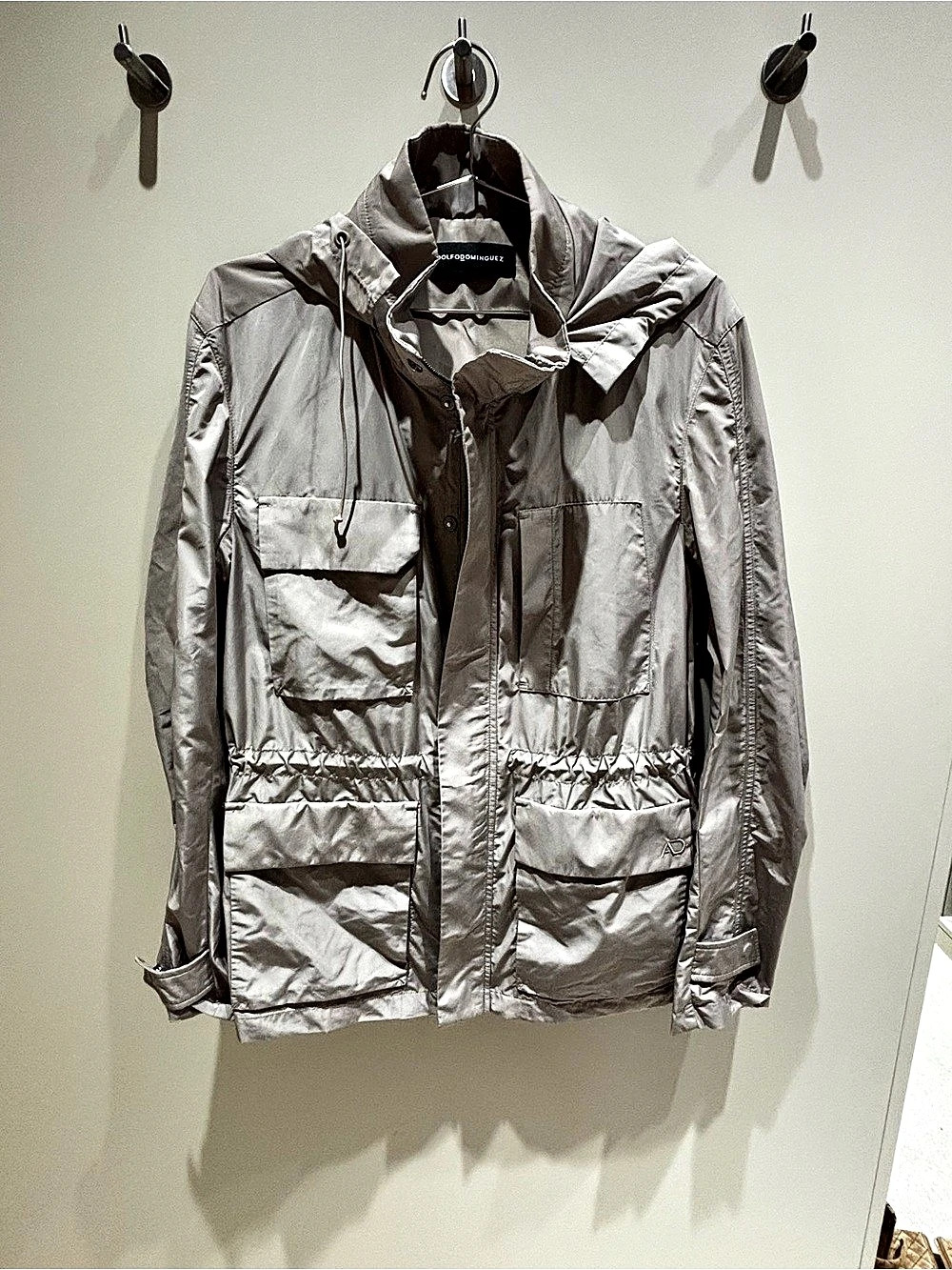 Adolfo Dominguez Hooded windbreaker Jacket Gray Size Medium Brand New